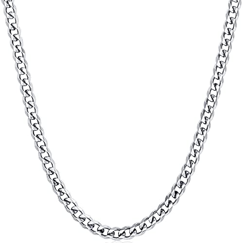 Fiusem Silver Tone Cuban Link Chain for Men, 6mm Mens Chain Necklaces, Stainless Steel Chain Necklaces for Men Women, 18 inch - Image 1