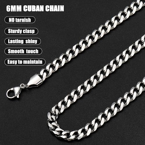 Fiusem Silver Tone Cuban Link Chain for Men, 6mm Mens Chain Necklaces, Stainless Steel Chain Necklaces for Men Women, 18 inch - Image 5