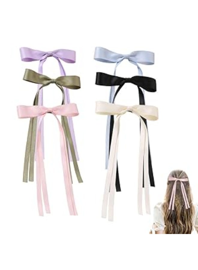 Bukela Ribbon Hair Clips – Pink/Black/Blue/Green/Purple/Off-White, 6 Colors, Grosgrain Bow Barrettes for Girls - Image 1