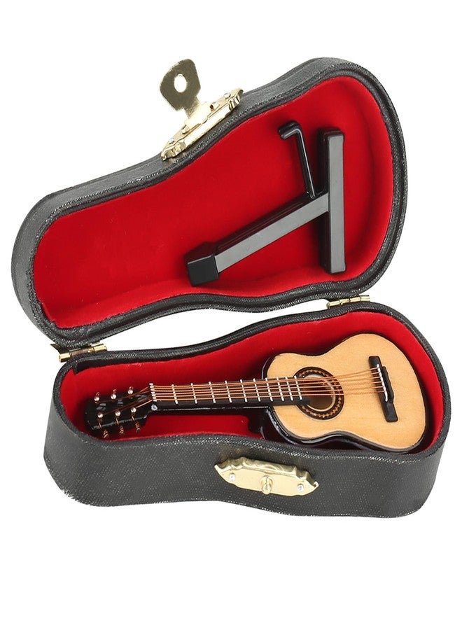Jwthee Miniature Guitar Model, Wooden Miniature Guitar with Stand and Case, 4.7 * 2 * 1.2inch Mini Musical Instrument Guitar Replica Collectible Figurines Holiday Tree Home Decoration Display Ornament - Image 1