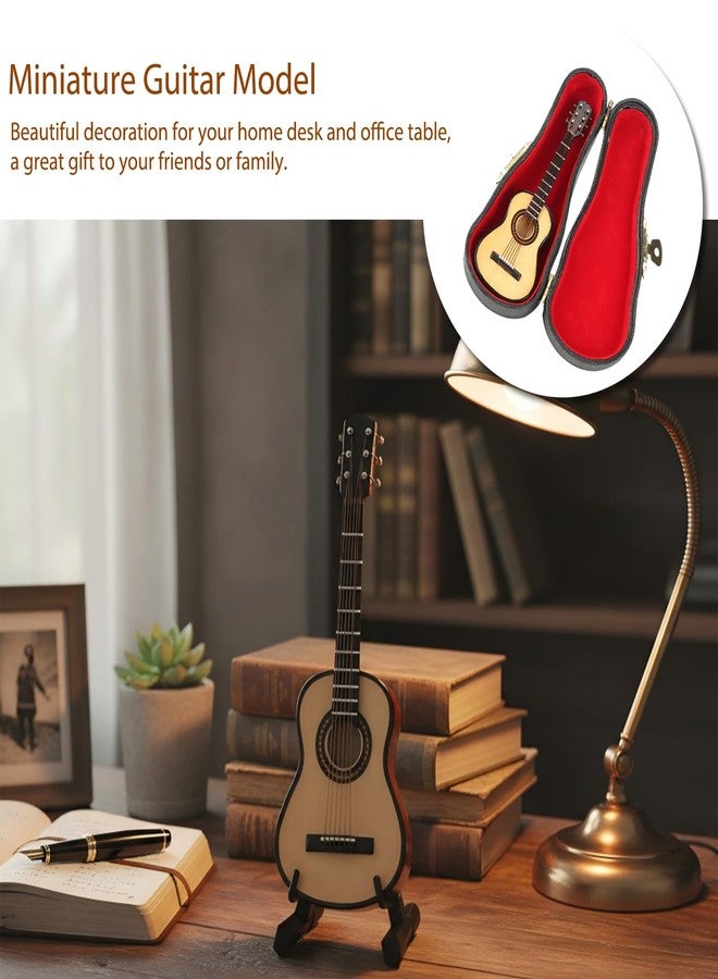 Jwthee Miniature Guitar Model, Wooden Miniature Guitar with Stand and Case, 4.7 * 2 * 1.2inch Mini Musical Instrument Guitar Replica Collectible Figurines Holiday Tree Home Decoration Display Ornament - Image 2