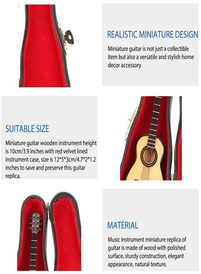 Jwthee Miniature Guitar Model, Wooden Miniature Guitar with Stand and Case, 4.7 * 2 * 1.2inch Mini Musical Instrument Guitar Replica Collectible Figurines Holiday Tree Home Decoration Display Ornament - Image 5