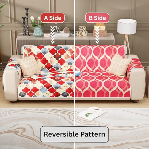 Lukzer 2 Seater Quilted Reversible Dessert Jewel Design Sofa Cover Mat with Arms | Polyester Blend 350 GSM Full Coverage & Back Belt for Stability | Washable Furniture Protector (110-120CM/SC-202-02) - Image 4