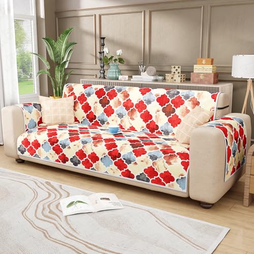 Lukzer 2 Seater Quilted Reversible Dessert Jewel Design Sofa Cover Mat with Arms | Polyester Blend 350 GSM Full Coverage & Back Belt for Stability | Washable Furniture Protector (110-120CM/SC-202-02) - Image 1