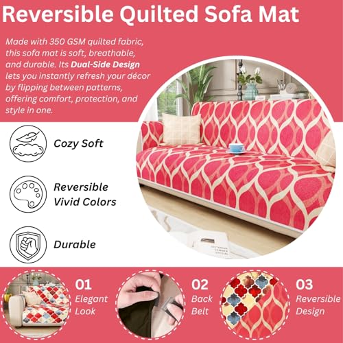 Lukzer 2 Seater Quilted Reversible Dessert Jewel Design Sofa Cover Mat with Arms | Polyester Blend 350 GSM Full Coverage & Back Belt for Stability | Washable Furniture Protector (110-120CM/SC-202-02) - Image 5