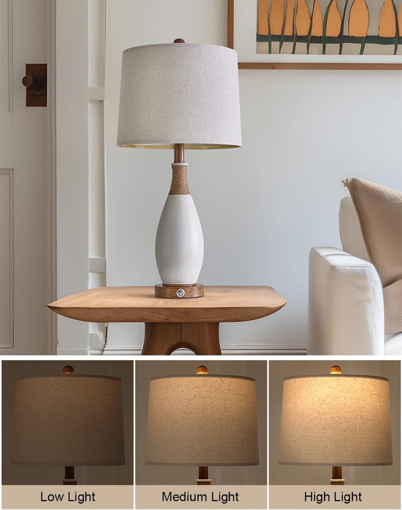OYEARS 24.5â€ 3-Way Dimmable Touch Control Bedside Table Lamp Set of 2 with USB and Type-C Charging Ports Modern Farmhouse Nightstand Lamp for Bedroom Living Room (Bulb Included) - Image 2