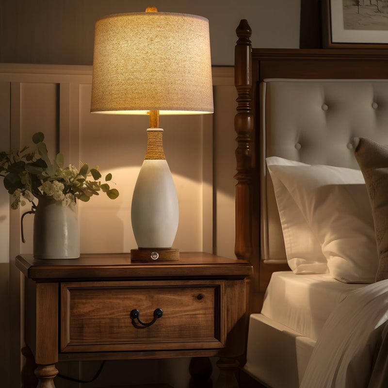 OYEARS 24.5â€ 3-Way Dimmable Touch Control Bedside Table Lamp Set of 2 with USB and Type-C Charging Ports Modern Farmhouse Nightstand Lamp for Bedroom Living Room (Bulb Included) - Image 4