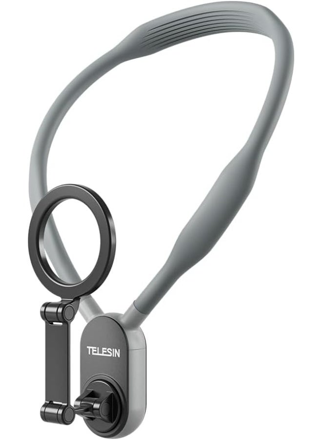 TELESIN Magnetic Neck Mount Cell Phone Holder for POV Vlogging and Hands-Free Video Recording, Compatible with iPhone and Android Phones, Grey - Image 1