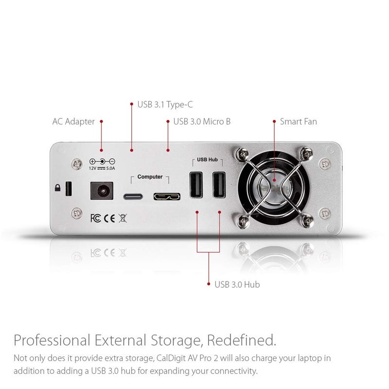 CalDigit AV Pro 2 Storage Hub USB C External Hard Drive - Charge up to 30W, Compatible with USB-C and Thunderbolt Type-C Computers (0TB Enclosure Kit) - Image 4