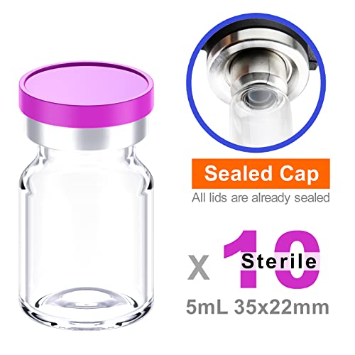 ZHANXUBIO Sterile Empty Vials with Self Healing Injection Port and Aluminum Plastic Cap,Sterile Package (5ml Clear 10PCS) - Image 2