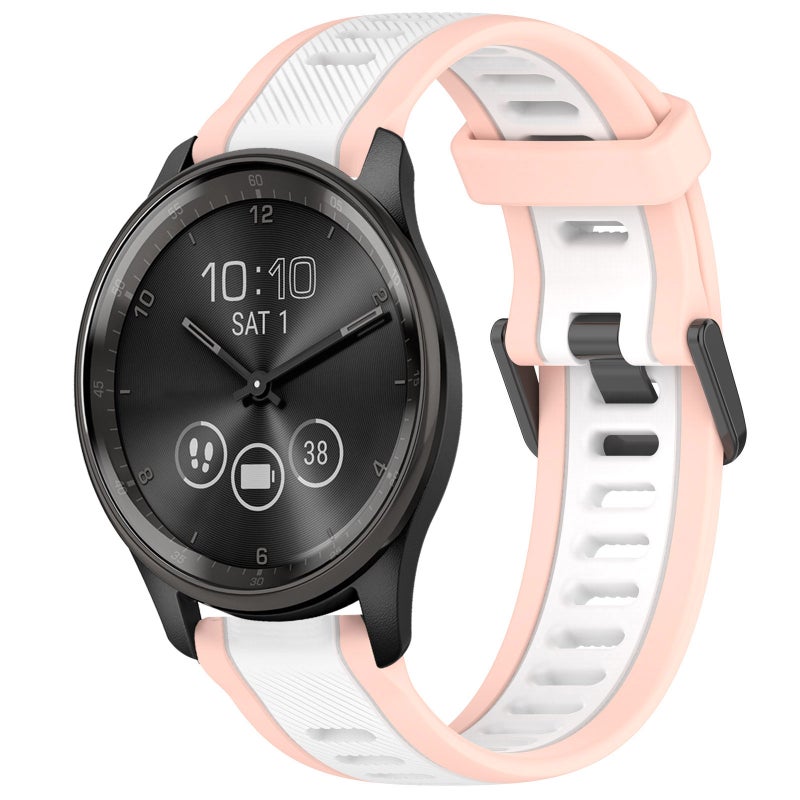 S-TOP For Garmin VivoMove Trend 20mm Two Color Textured Silicone Watch Band(White+Pink) - Image 1