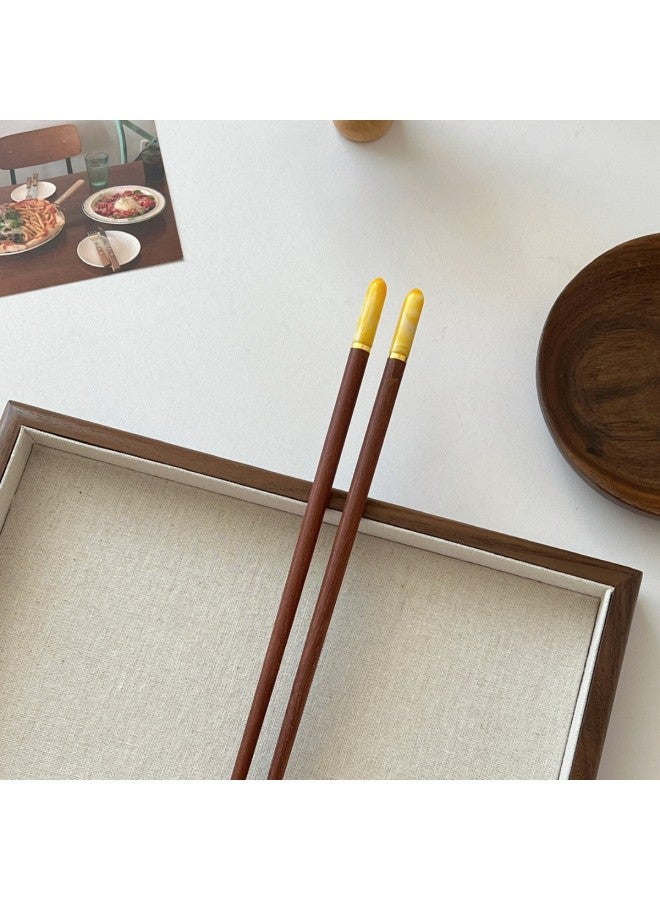 High Quality! Top Red Sandalwood Chopsticks Household High-end Restaurant Available Wholesale-Color:Red Sandalwood Glass Chopsticks Yellow-Specifications:24cm  - Image 1