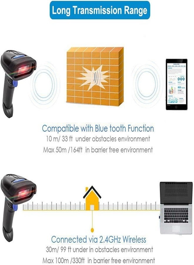 NETUM CCD Barcode Scanner 1D Bluetooth 2.4GHz Wired Cable Barcode Reader NT-1228BC - Image 4
