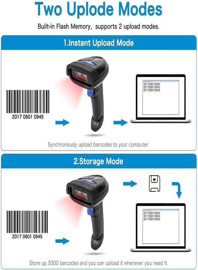 NETUM CCD Barcode Scanner 1D Bluetooth 2.4GHz Wired Cable Barcode Reader NT-1228BC - Image 3