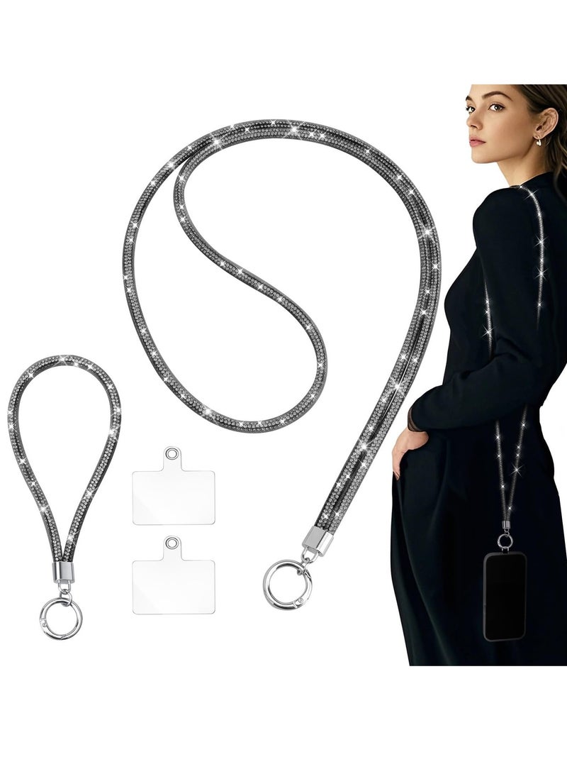 Phone Crossbody Lanyard, Crystal Phone Lanyard with Full Rhinestone Bling Glitter, Bling Phone Strap for Most Phone, iPad, Handbag,Wallet, Phone Neck Holder for Women ( gray) - Image 1