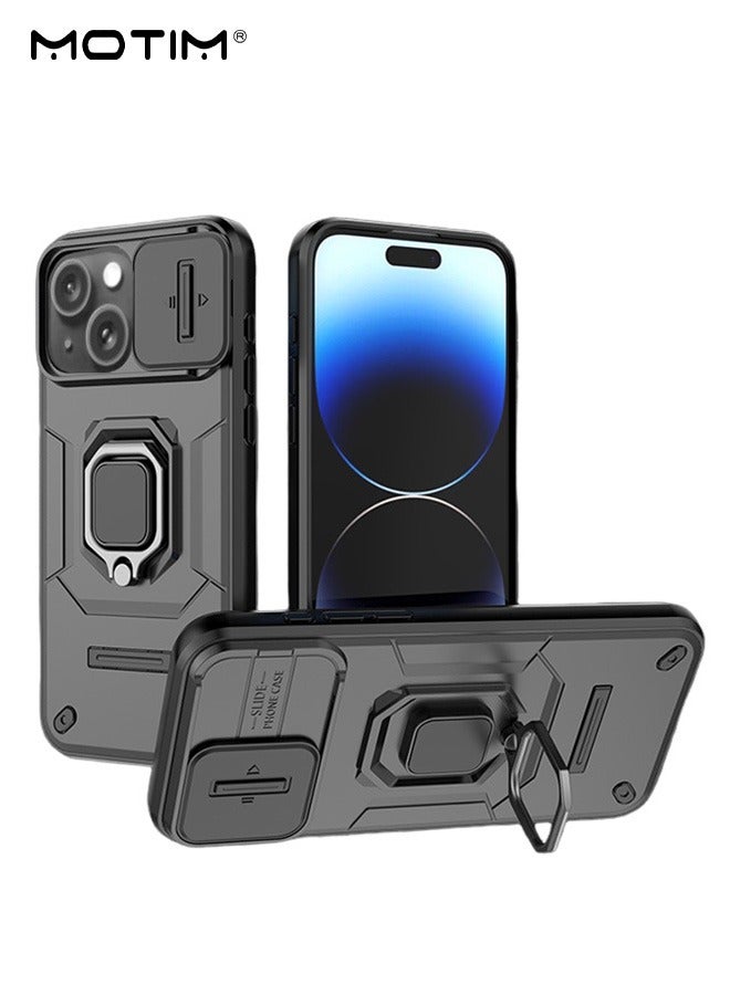 Motim iPhone 15 Case with Slide Camera Cover and Invisible Stand, Phone Case Cover for iPhone 15 with Magnetic Car Mount Holder, Top Grade Heavy Duty Protective Kickstand  - Image 1