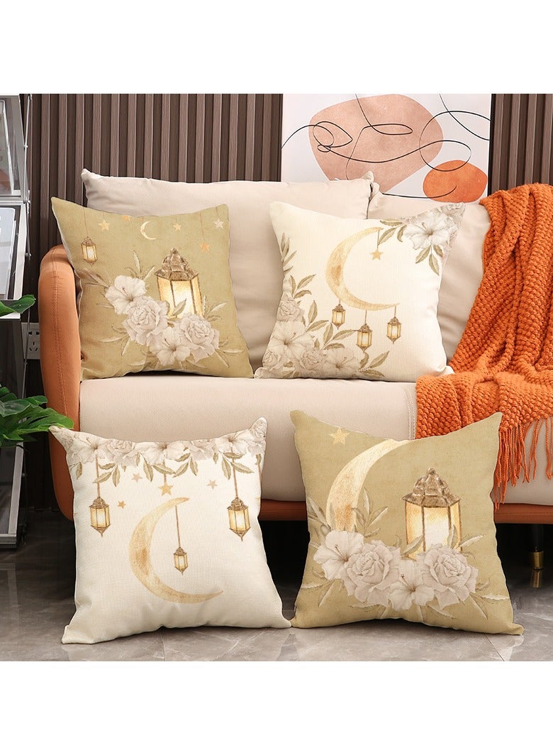 4Pcs Moon Oil Lamp Print Pillow Covers, Festival Decorative Home Cushion Cases, Breathable Linen Throw Pillow Covers for Sofa - Image 2