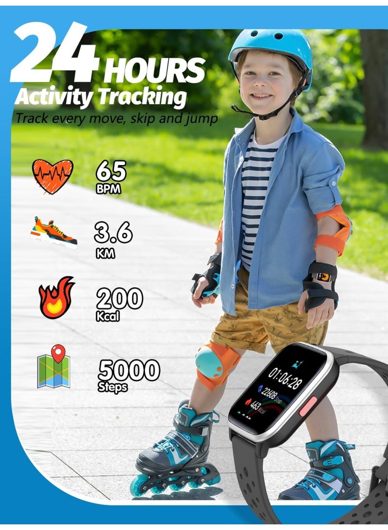 Kids Smart Watch with Sleep Tracker, 20 Sports Modes, 5 Educational Games, and Pedometer - Fun Birthday Gift for 4-16 Year Olds (Black) - Image 2