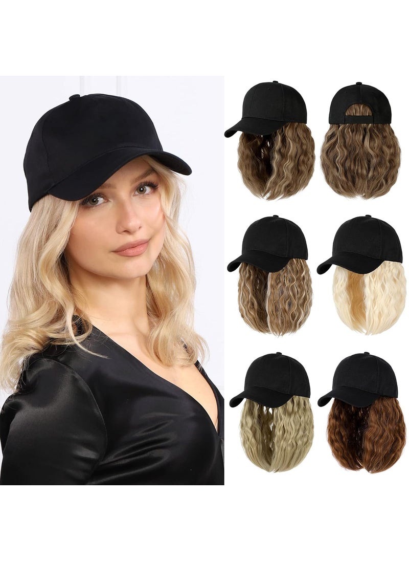 Lansigreen - Baseball Cap with Hair Extensions Hat Wig Adjustable Hat Attached Curly Wave 14 Synthetic Hairpiece for Women Light Brown Mix Ash Blonde - Image 1