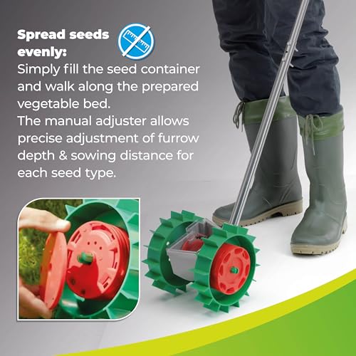Biogreen Bio Green Ergonomic Hand Seeder Super Seeder | Incl. 6 Sowing Discs | ABS Plastic & UV-Proof | Garden Seed Drill | Manually Adjustable Furrow Depth - Image 5