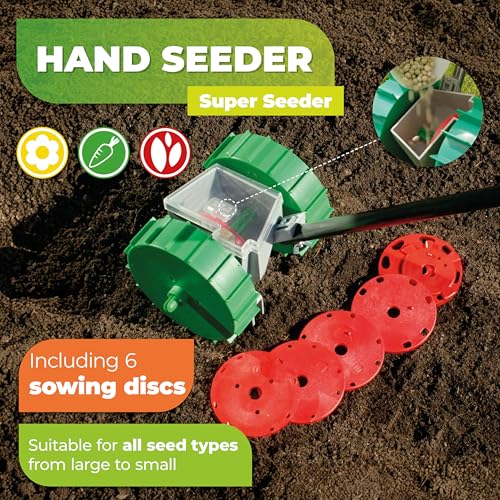 Biogreen Bio Green Ergonomic Hand Seeder Super Seeder | Incl. 6 Sowing Discs | ABS Plastic & UV-Proof | Garden Seed Drill | Manually Adjustable Furrow Depth - Image 3