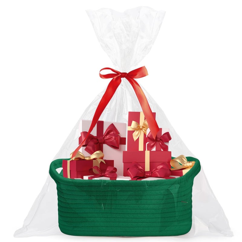 Poschnor Gift Basket With Gift Bags And Ribbons  Small Woven Rope Toy Storage Basket For Baby And Pet  12 ""X 8 "" X 5 ""  Green - Image 1