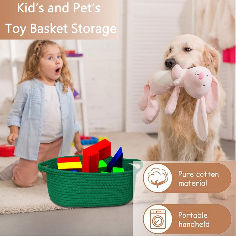 Poschnor Gift Basket With Gift Bags And Ribbons  Small Woven Rope Toy Storage Basket For Baby And Pet  12 ""X 8 "" X 5 ""  Green - Image 3