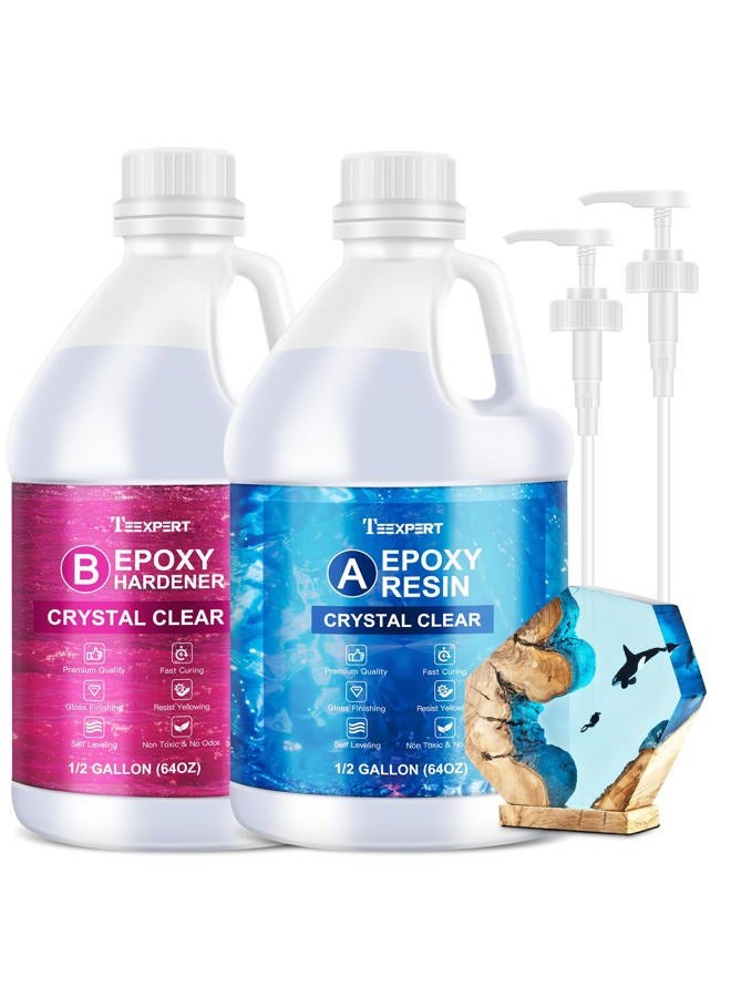 Teexpert Crystal Clear Epoxy Resin Kit 1 Gallon Self-Leveling Coating and Casting Resin, High-Gloss & Bubbles Free Resin and Hardener Kit for DIY Art, Jewelry, Table Top, Molds, Wood 1:1 Ratio - Image 1