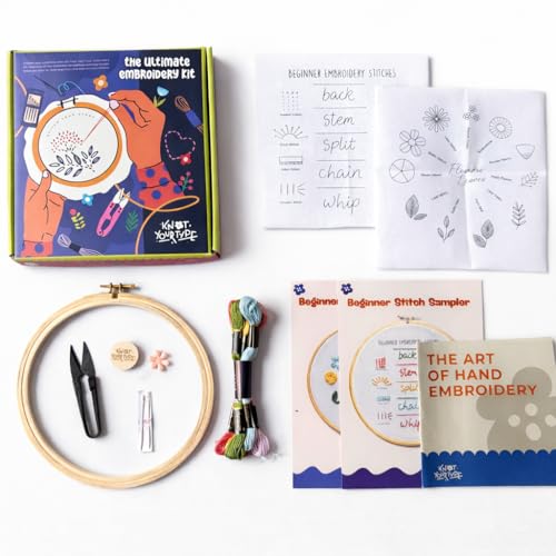 KNOT YOUR TYPE Cotton Stiches & Flowers DIY Embroidery Kit for Beginners-Bundle of 2|Hand Embroidery Kit with All Stitching Materials|Perfect Art & Craft Gift Set,Stitching Kit for Adults,Assorted - Image 1