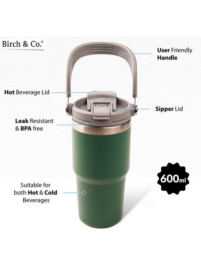 Birch & Co. كوب - كوب قهوة مع غطاء - كوب قهوة معزول للسفر - زجاجة كوب للمشروبات الساخنة والباردة، مقاوم للتسرب، تصميم أنيق وعملية، محمول، متين، جدار مزدوج، خالي من BPA، أخضر - Image 5