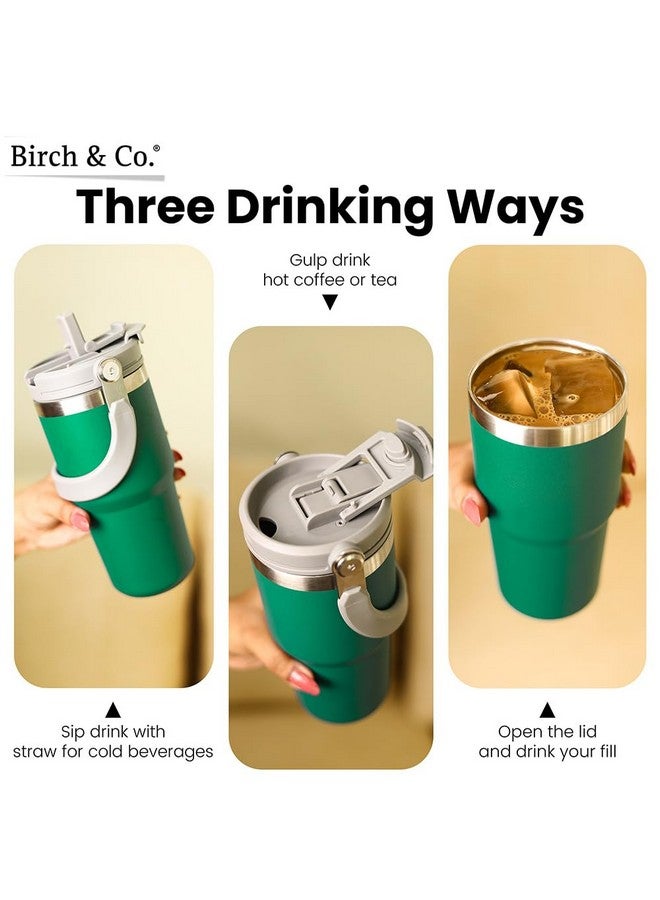 Birch & Co. كوب - كوب قهوة مع غطاء - كوب قهوة معزول للسفر - زجاجة كوب للمشروبات الساخنة والباردة، مقاوم للتسرب، تصميم أنيق وعملية، محمول، متين، جدار مزدوج، خالي من BPA، أخضر - Image 4