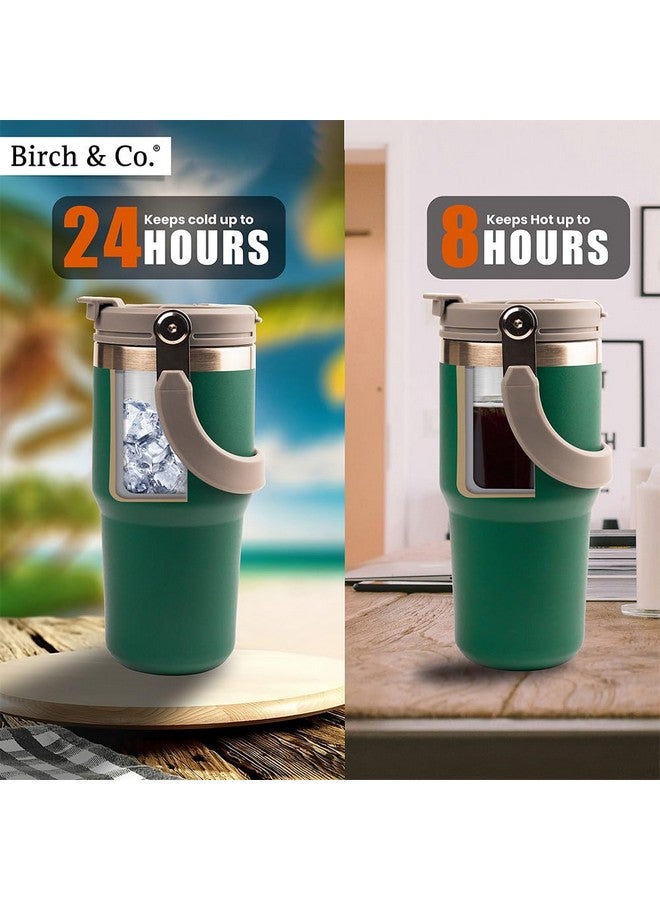 Birch & Co. كوب - كوب قهوة مع غطاء - كوب قهوة معزول للسفر - زجاجة كوب للمشروبات الساخنة والباردة، مقاوم للتسرب، تصميم أنيق وعملية، محمول، متين، جدار مزدوج، خالي من BPA، أخضر - Image 3