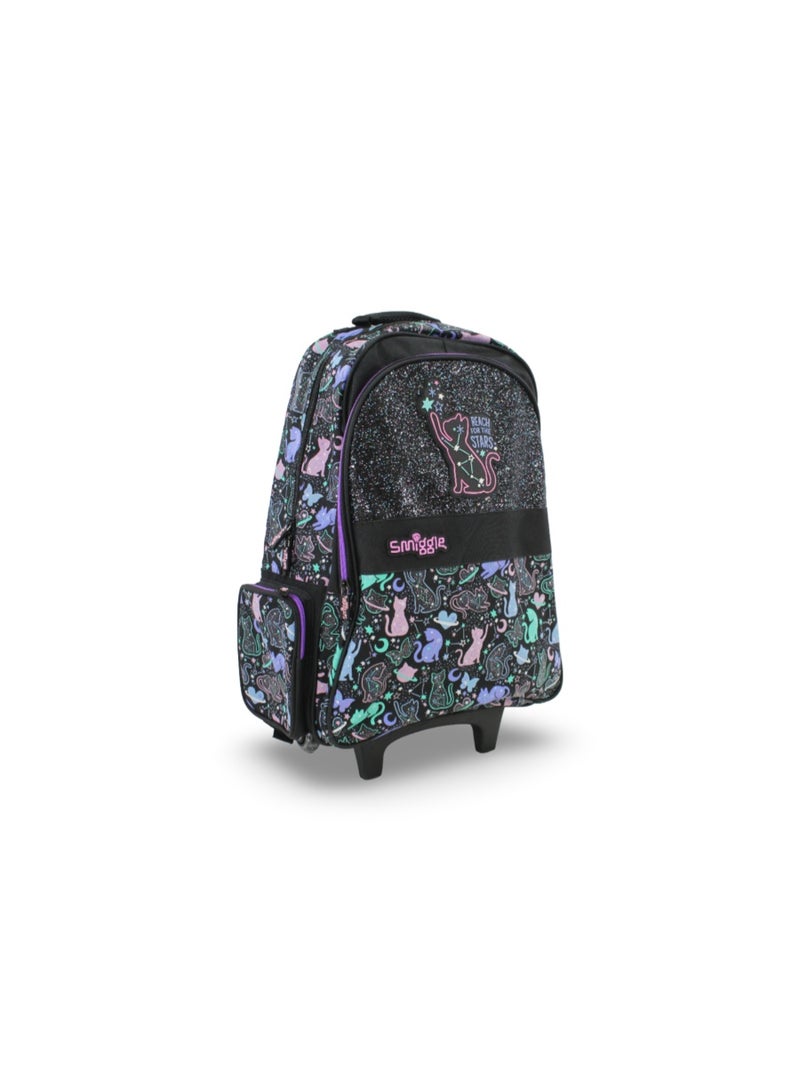 Smiggle Trolley Bag Cats and Stars Design 18 Inches – Black - Image 1