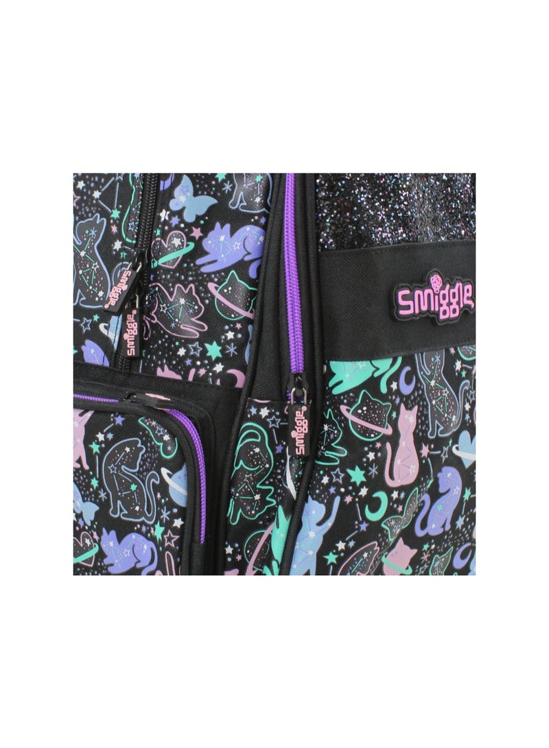 Smiggle Trolley Bag Cats and Stars Design 18 Inches – Black - Image 3