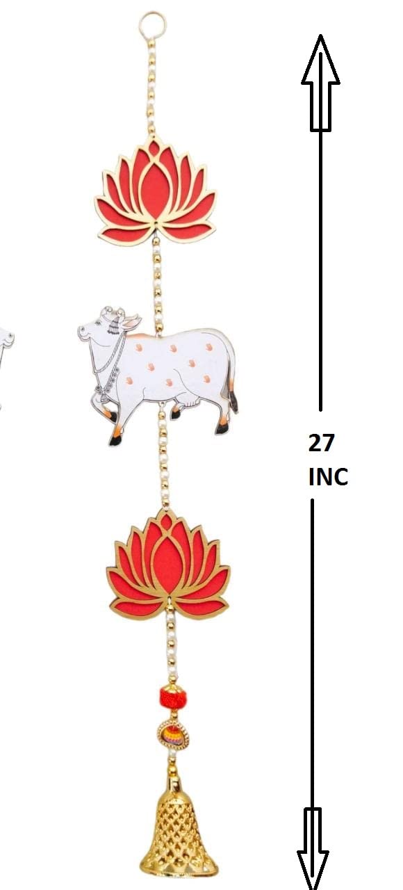 PREETENCY Lotus BellCow Hangings for DecorationFloral Wall Hangings for Temple Decor showpiece for Home Decor1 Piar2Hangings LotusCow Bell  - Image 2