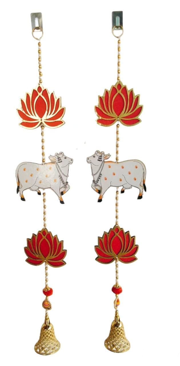PREETENCY Lotus BellCow Hangings for DecorationFloral Wall Hangings for Temple Decor showpiece for Home Decor1 Piar2Hangings LotusCow Bell  - Image 1