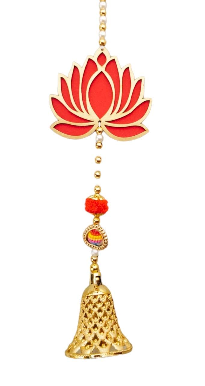 PREETENCY Lotus BellCow Hangings for DecorationFloral Wall Hangings for Temple Decor showpiece for Home Decor1 Piar2Hangings LotusCow Bell  - Image 3