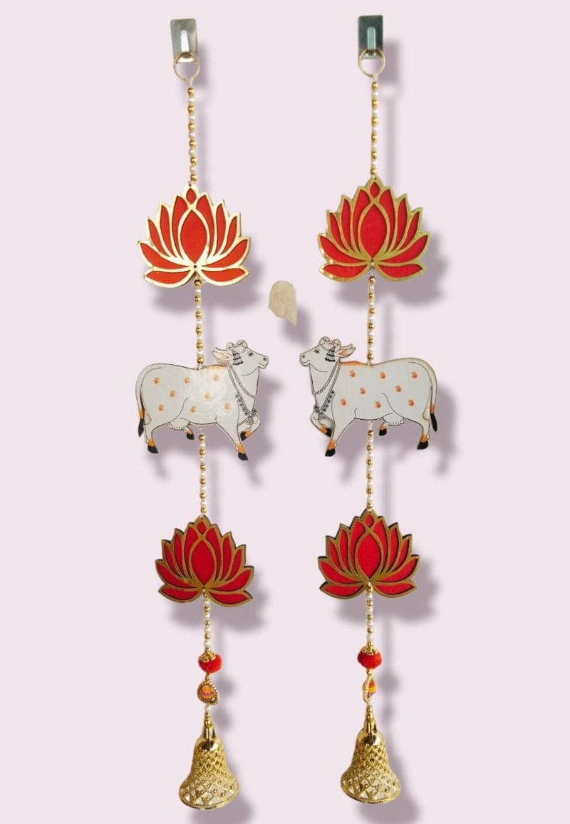 PREETENCY Lotus BellCow Hangings for DecorationFloral Wall Hangings for Temple Decor showpiece for Home Decor1 Piar2Hangings LotusCow Bell  - Image 5