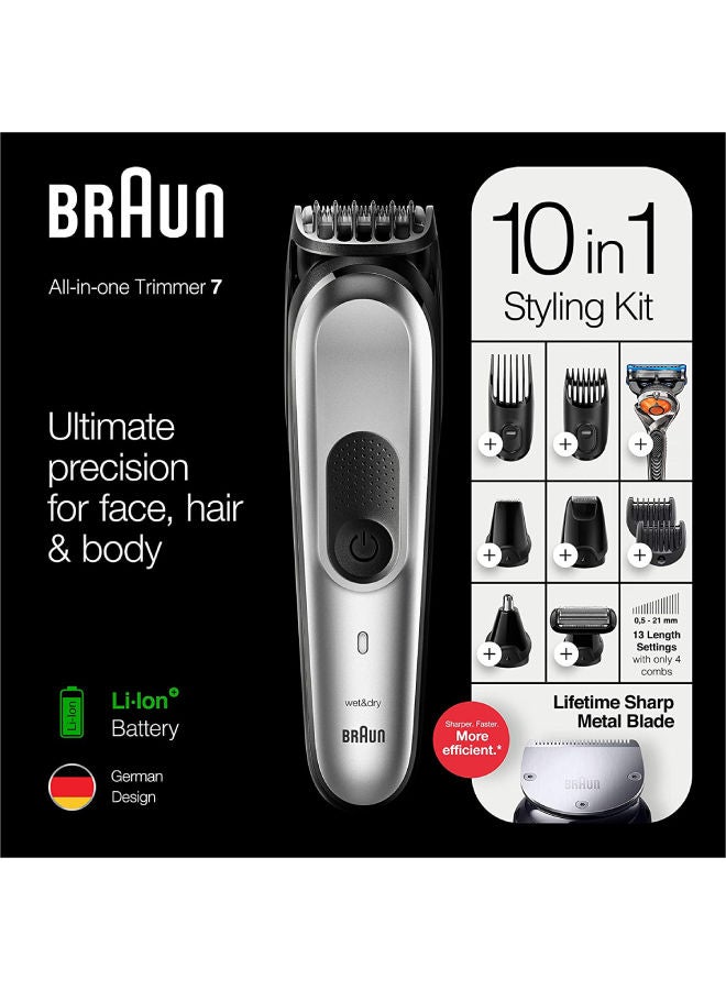 BRAUN 10-In-1 Beard Trimmer MGK7221 With Hair And Nose Trimmer And Gillette Razor- For Face And Hair T- Body Grooming & Clean Shaving-Gift Set 2 Pin Bathroom Plug Dark Grey - Image 1