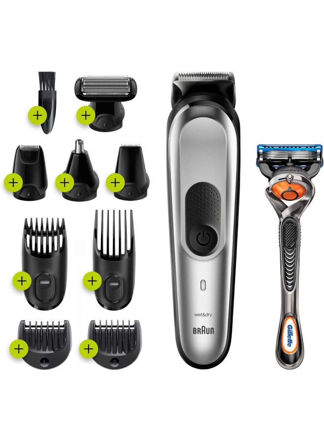BRAUN 10-In-1 Beard Trimmer MGK7221 With Hair And Nose Trimmer And Gillette Razor- For Face And Hair T- Body Grooming & Clean Shaving-Gift Set 2 Pin Bathroom Plug Dark Grey - Image 5