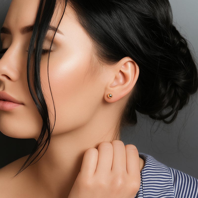 Kezef 14K Gold Filled Ball Stud Earrings for Women - Thick 14K Gold Layer, Hypoallergenic for Sensitive Ears, Round Studs | 6mm - Image 2