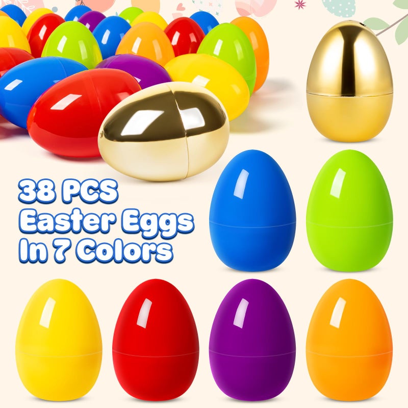 BainGesk 38 PCS 3.5" Easter Eggs with 2 Golden Eggs, Easter Eggs for Easter Hunt, Basket Stuffers Fillers, Empty Eggs Fillable with Candy, Toys, Easter Basket Essentials, Party Favor - Image 2