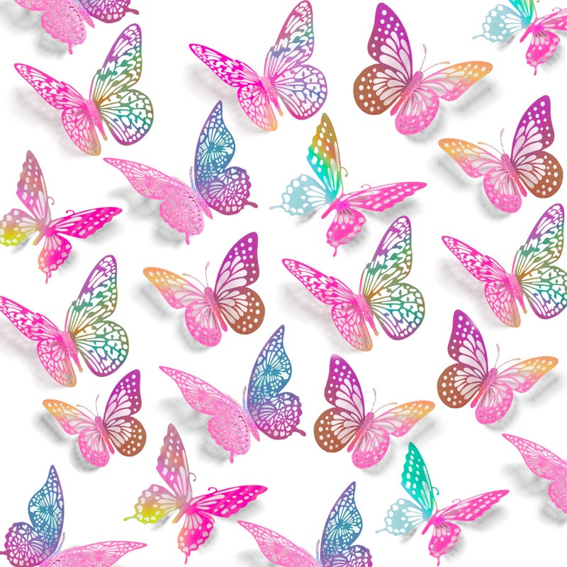 ساوروبيب Saoropeb 3D Butterfly Wall Decor 48 PCS 4 Styles 3 أحجام زخارف الفراشة الأرجواني لزخارف عيد الميلاد زخارف الحفلات زخارف الكعكة ملصقات قابلة للإزالة (ليزر Pinkpurple) - Image 1