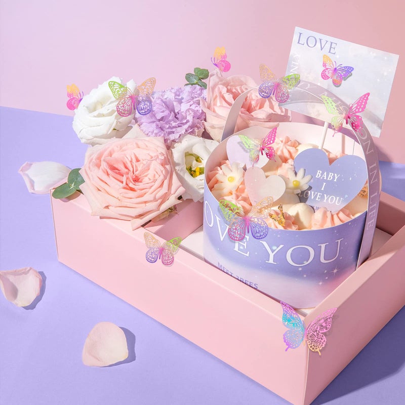 ساوروبيب Saoropeb 3D Butterfly Wall Decor 48 PCS 4 Styles 3 أحجام زخارف الفراشة الأرجواني لزخارف عيد الميلاد زخارف الحفلات زخارف الكعكة ملصقات قابلة للإزالة (ليزر Pinkpurple) - Image 2