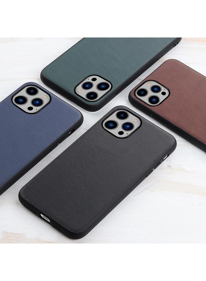 S-TOP Case For iPhone 14 Plus Lambskin Texture Genuine Leather Phone Case - Image 4