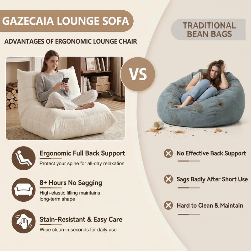 Gazecaia Comfy Bean Bag Chair for Adults Teens | Fireside Floor Lounge Chair, Soft Teddy High-Resilience Memory Foam Bean Bag Couch with Non-Slip Base, for Living Room Bedroom Apartment Office, Beige - Image 5