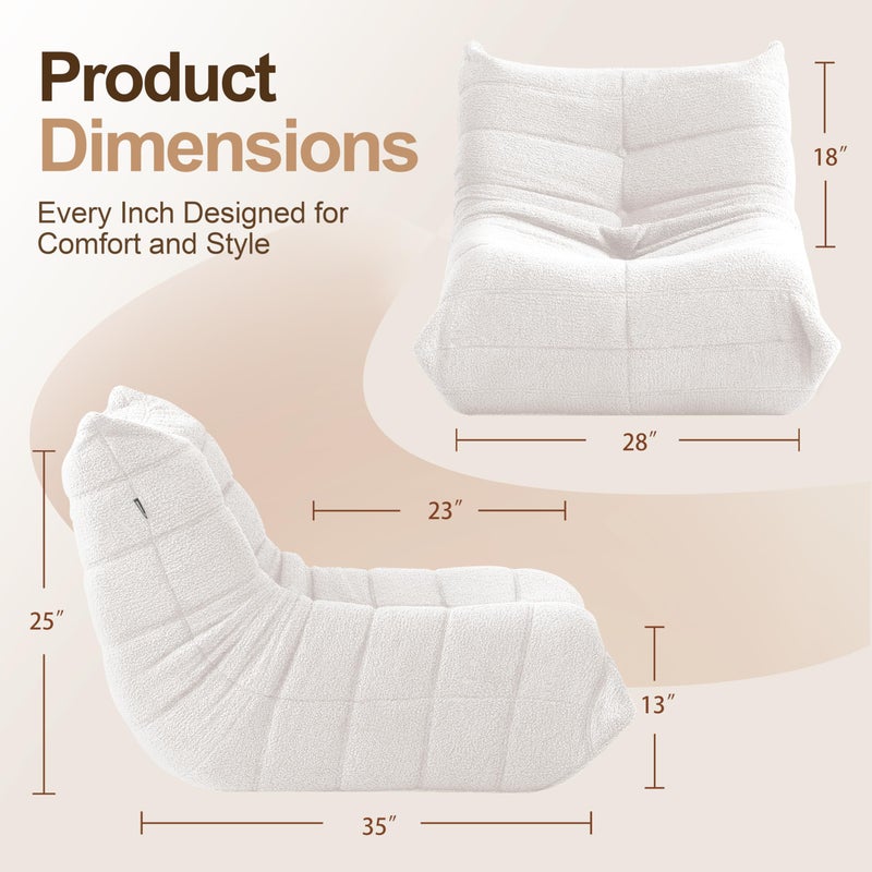 Gazecaia Comfy Bean Bag Chair for Adults Teens | Fireside Floor Lounge Chair, Soft Teddy High-Resilience Memory Foam Bean Bag Couch with Non-Slip Base, for Living Room Bedroom Apartment Office, Beige - Image 2
