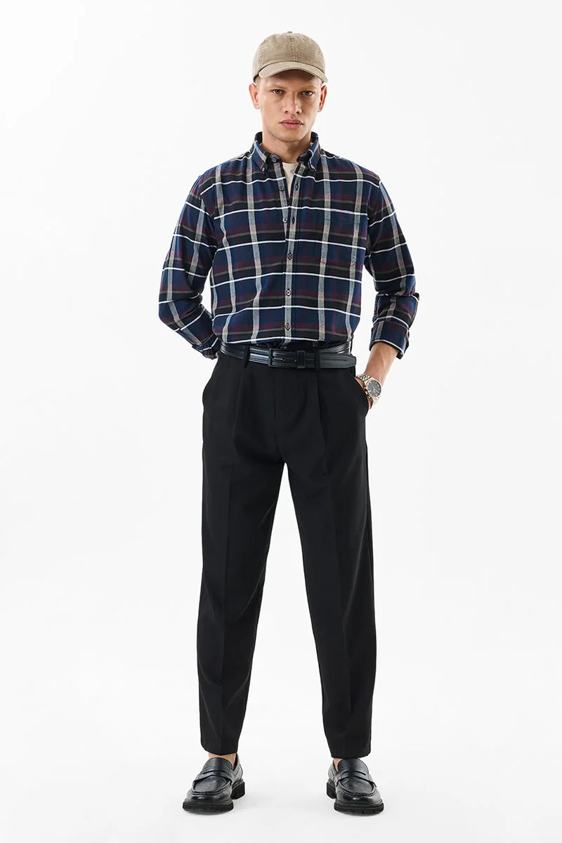 SNITCH Slim Fit Cotton Checks Dark Blue Shirt