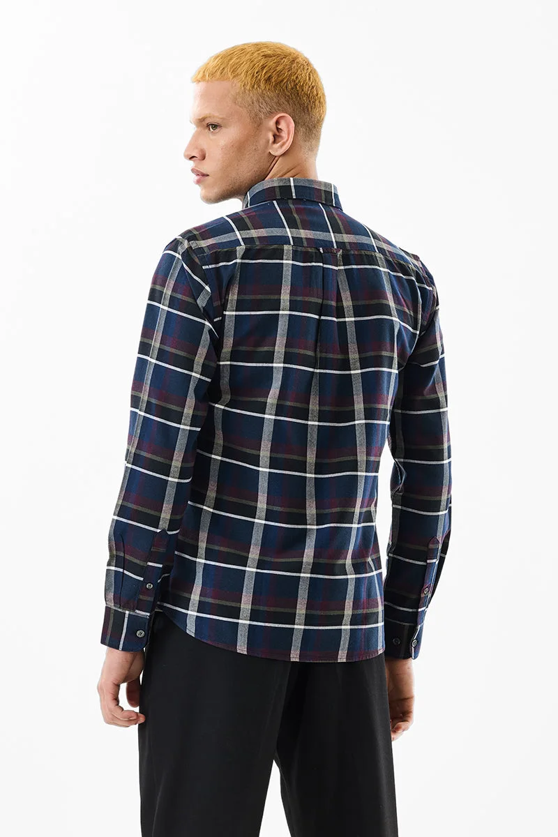 SNITCH Slim Fit Cotton Checks Dark Blue Shirt