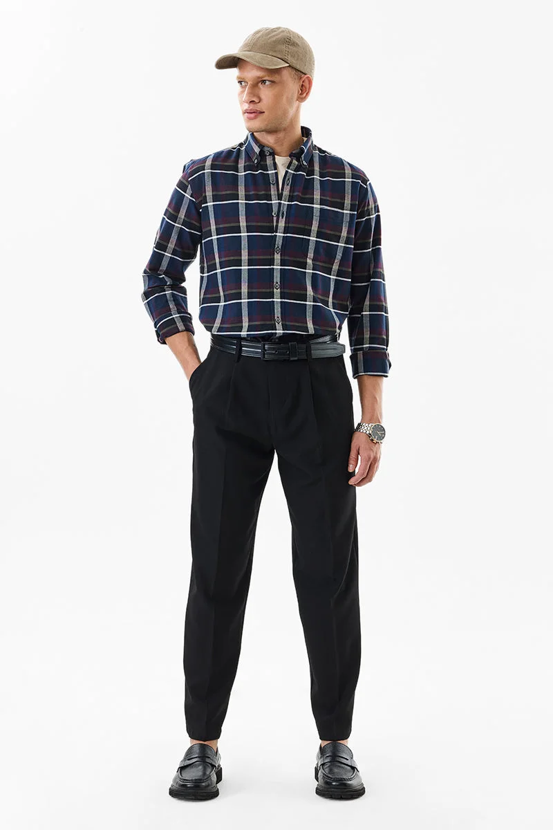 SNITCH Slim Fit Cotton Checks Dark Blue Shirt